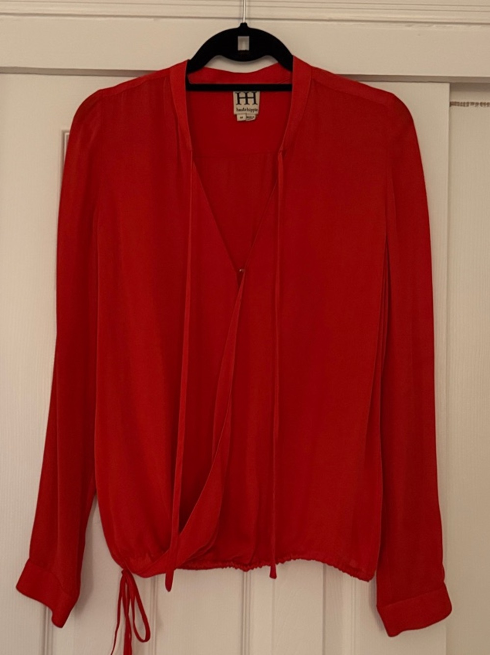 Haute Hippie Vibrant Red Wrap-Front Long Sleeve Blouse